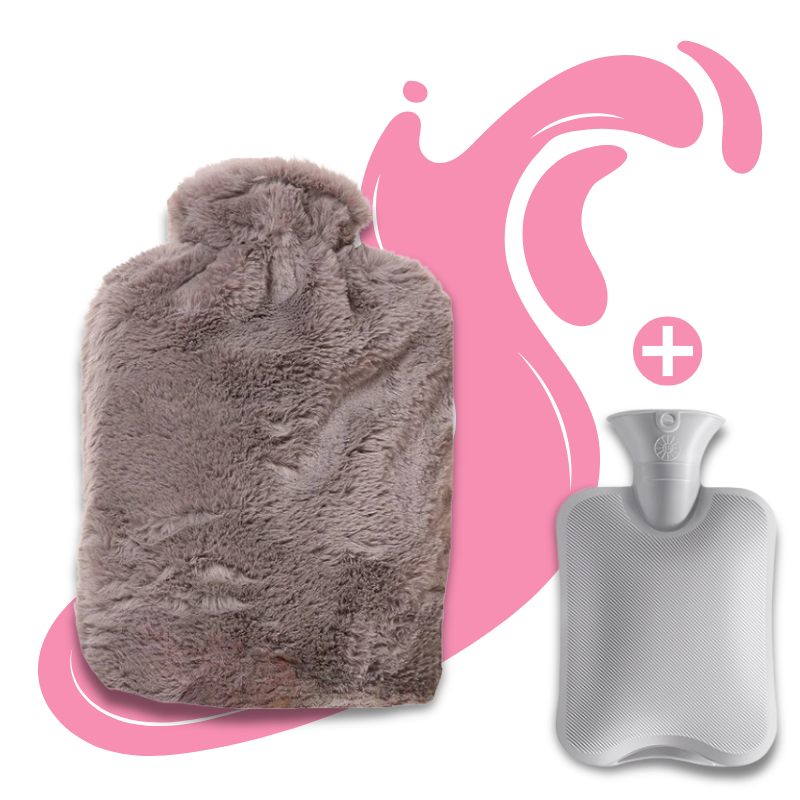 Bouillotte à eau 2L | 6h de chaleur, housse en fourrure grise ou rose - Miss Bouillotte