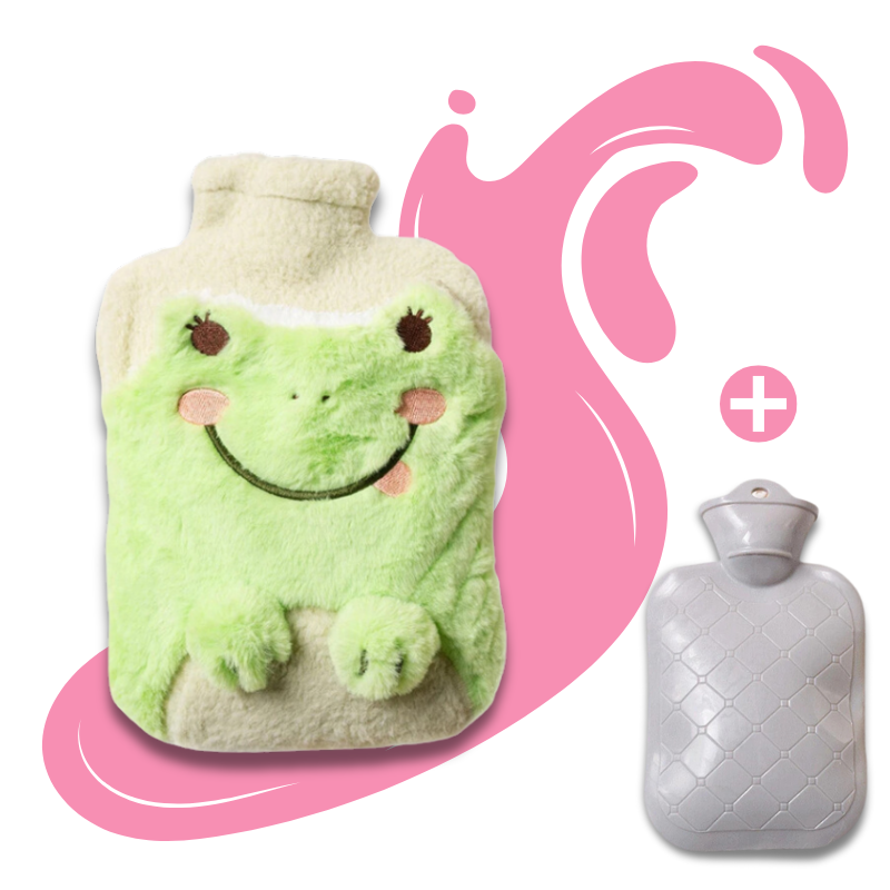 Bouillotte peluche à eau 1L | 4h de chaleur, housse poussin ou grenouille - Miss Bouillotte