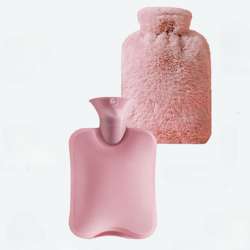 Bouillotte à eau 2L | 6h de chaleur, housse en fourrure grise ou rose - Miss Bouillotte
