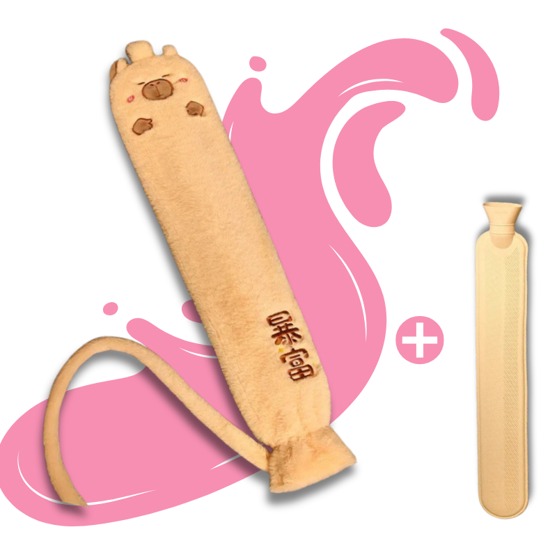 Bouillotte peluche Kawaii à eau longue 1,5L | 6h de chaleur, moumoute avec queue - Miss Bouillotte