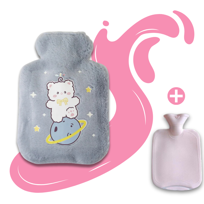 Bouillotte peluche à eau 500 ml | 4h de chaleur, motifs Kawaii - Miss Bouillotte