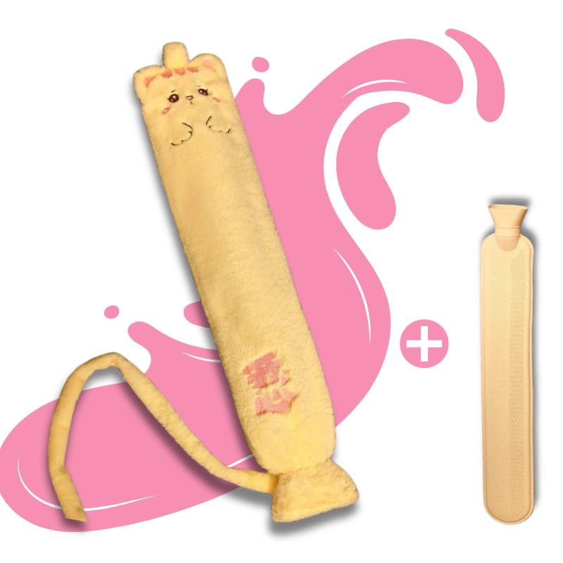 Bouillotte peluche Kawaii à eau longue 1,5L | 6h de chaleur, moumoute avec queue - Miss Bouillotte