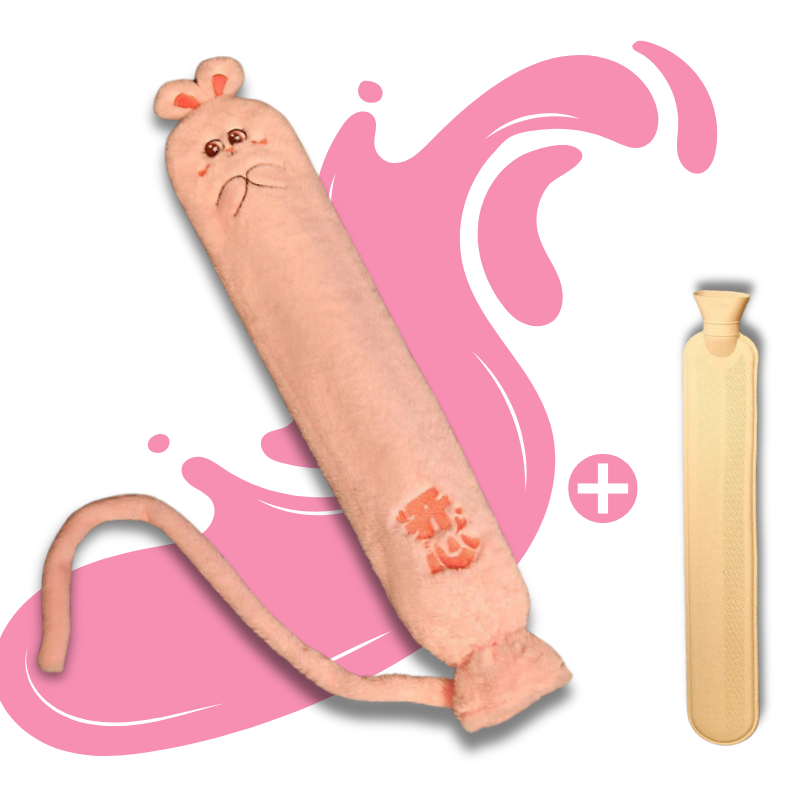 Bouillotte peluche Kawaii à eau longue 1,5L | 6h de chaleur, moumoute avec queue - Miss Bouillotte