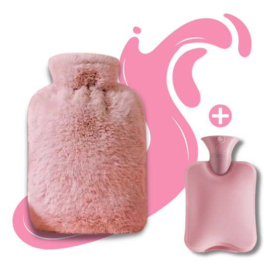 Bouillotte à eau 2L | 6h de chaleur, housse en fourrure grise ou rose - Miss Bouillotte