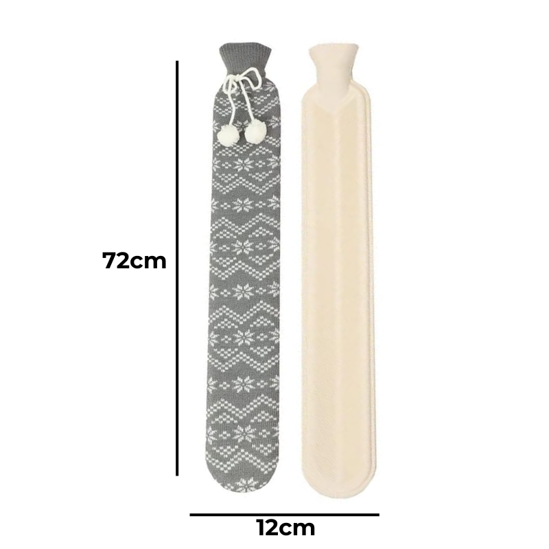 Bouillotte longue à eau 2L | 6h de chaleur, housse motif hiver - Miss Bouillotte