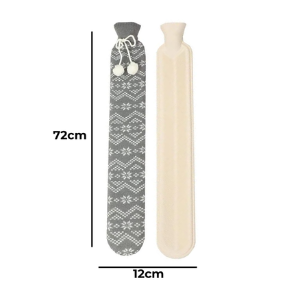Bouillotte longue à eau 2L | 6h de chaleur, housse motif hiver - Miss Bouillotte