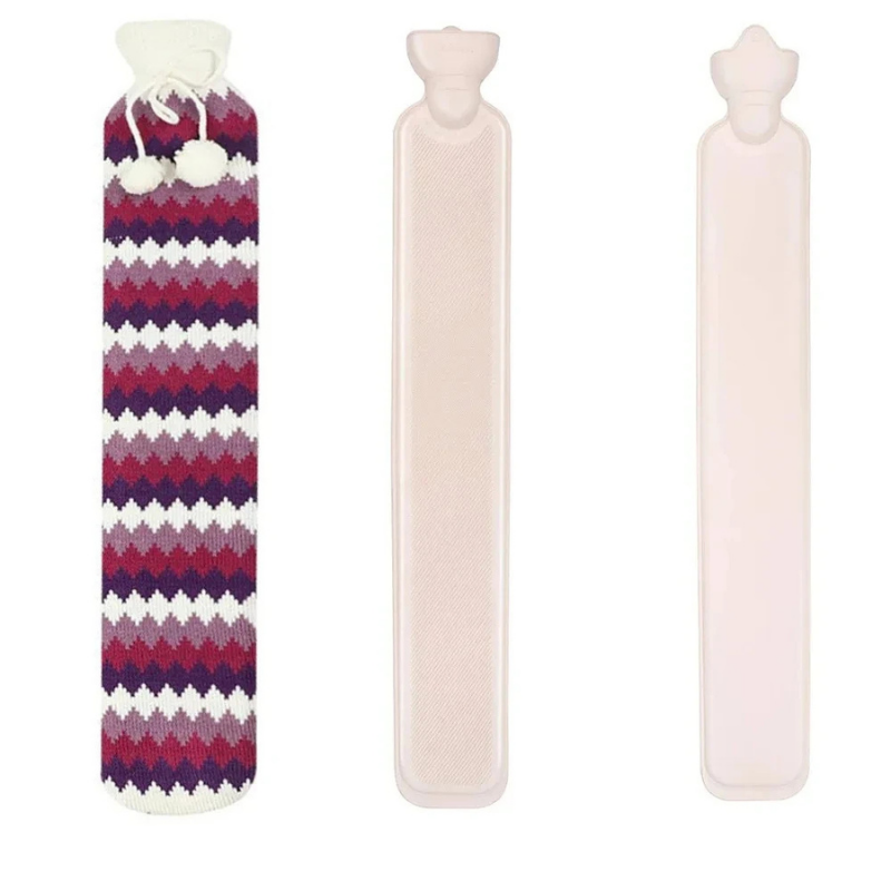 Bouillotte longue à eau 2L | 6h de chaleur, housse motif hiver - Miss Bouillotte