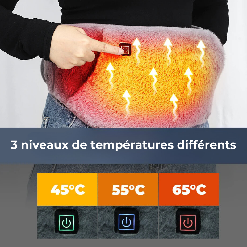 Bouillotte électrique USB rechargeable | Ceinture chauffante 5h de chaleur, moumoute douce lavable - Miss Bouillotte