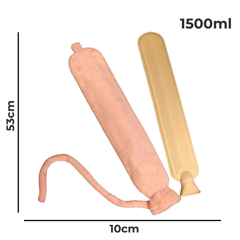 Bouillotte peluche Kawaii à eau longue 1,5L | 6h de chaleur, moumoute avec queue - Miss Bouillotte