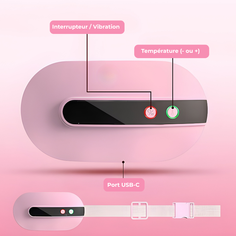 Bouillotte Électrique Ceinture Chauffante | 2h à 5h d'Autonomie, 3 niveaux de températures (40 à 50°C), 3 modes massage vibrant, ultra-légère, Rechargeable USB-C | Miss Bouillotte