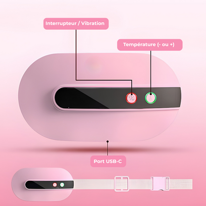 Bouillotte Électrique Ceinture Chauffante | 2h à 5h d'Autonomie, 3 niveaux de températures (40 à 50°C), 3 modes massage vibrant, ultra-légère, Rechargeable USB-C | Miss Bouillotte