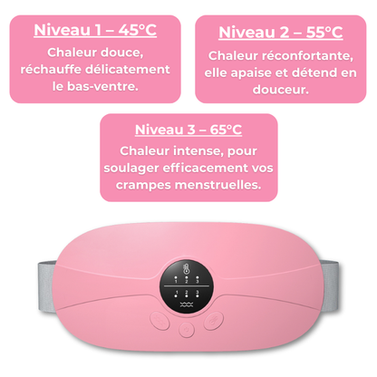 Bouillotte Électrique Ceinture | 3h d'Autonomie, 3 niveaux chaleur (45–65°C), 3 modes massage, Rechargeable USB-C | Miss Bouillotte