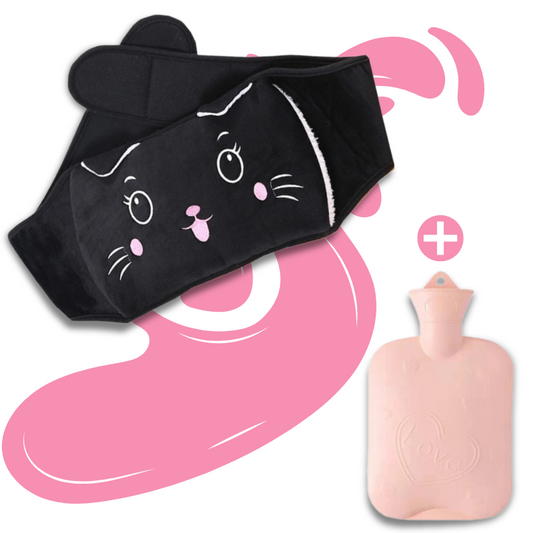Bouillotte ceinture à eau 1L | 6h de chaleur, Chat noir Kawaii - Miss Bouillotte