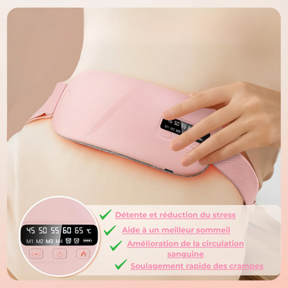 Bouillotte Électrique Ceinture | 3h d’Autonomie, 5 Niveaux Températures 45 - 65°C, 4 Niveaux de Vibration, 2 Minuteries (15–30 min), Rechargeable USB-C | Miss Bouillotte