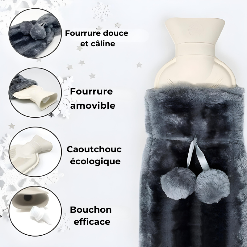 Bouillotte longue à eau 1L | 6h de chaleur enveloppante, housse douce avec pompon - Miss Bouillotte