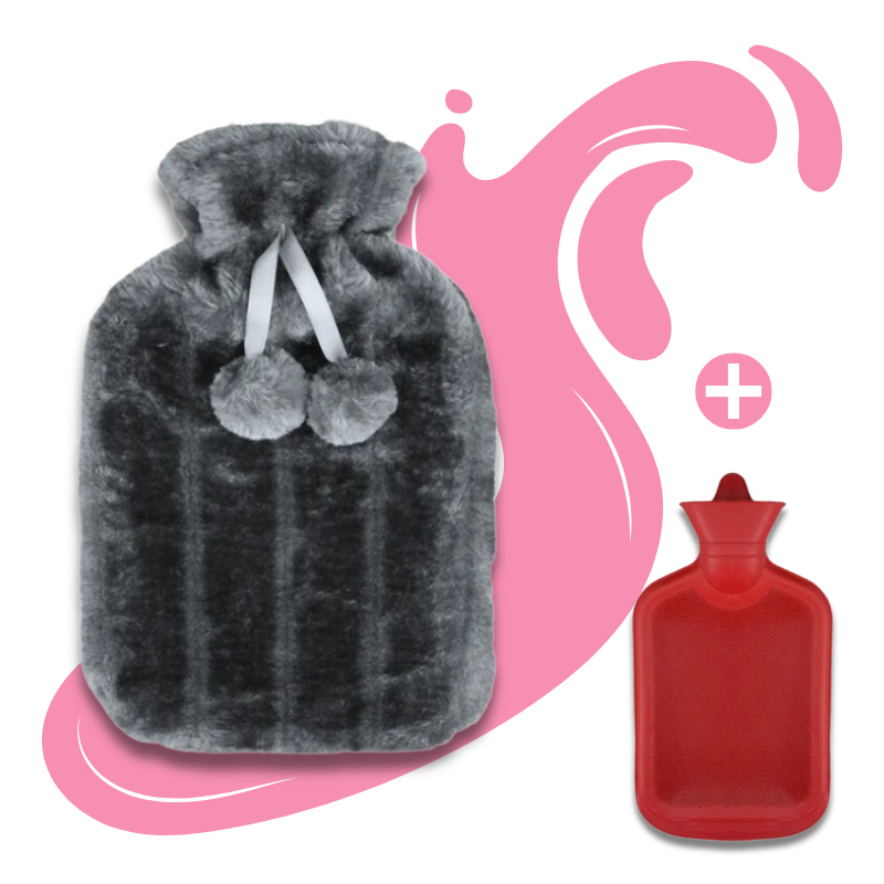 Grande bouillotte à eau 2L | 6h de chaleur, pompons - Miss Bouillotte