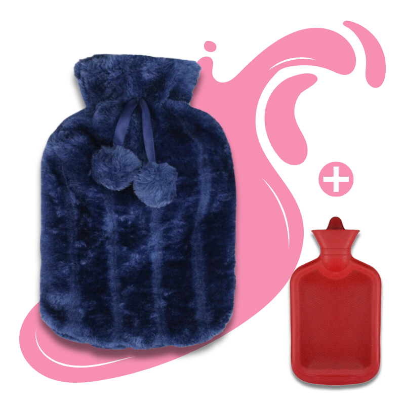 Grande bouillotte à eau 2L | 6h de chaleur, pompons - Miss Bouillotte