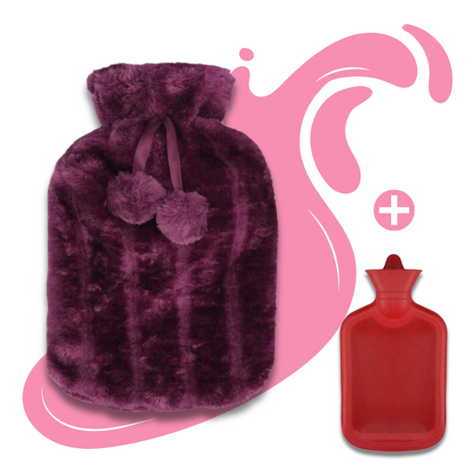 Grande bouillotte à eau 2L | 6h de chaleur, pompons - Miss Bouillotte