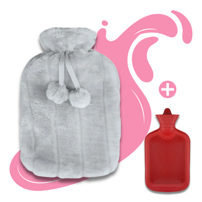 Grande bouillotte à eau 2L | 6h de chaleur, pompons - Miss Bouillotte