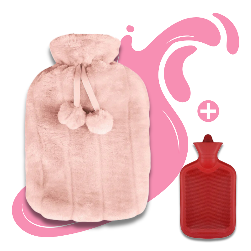 Grande bouillotte à eau 2L | 6h de chaleur, pompons - Miss Bouillotte