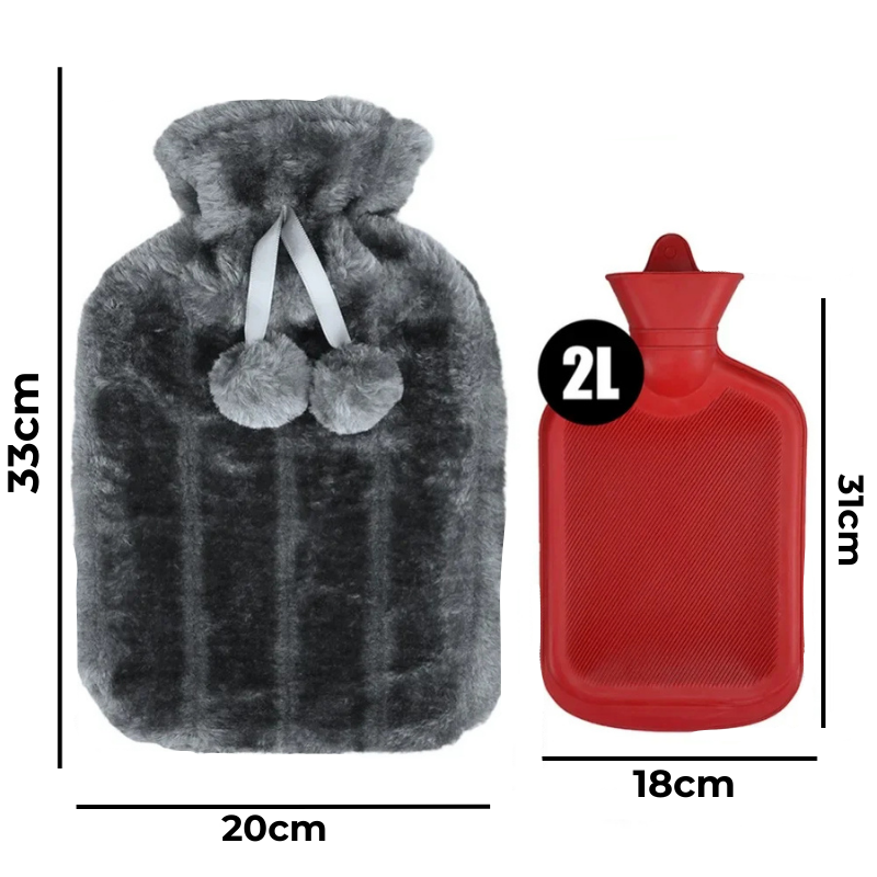 Grande bouillotte à eau 2L | 6h de chaleur, pompons - Miss Bouillotte