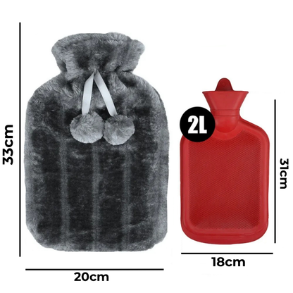 Grande bouillotte à eau 2L | 6h de chaleur, pompons - Miss Bouillotte
