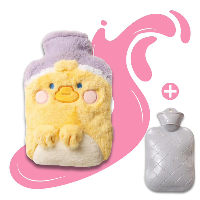 Bouillotte peluche à eau 1L | 4h de chaleur, housse poussin ou grenouille - Miss Bouillotte
