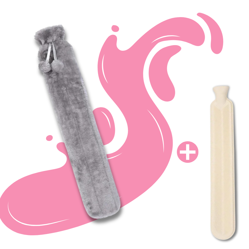 Bouillotte longue à eau 1L | 6h de chaleur enveloppante, housse douce avec pompon - Miss Bouillotte