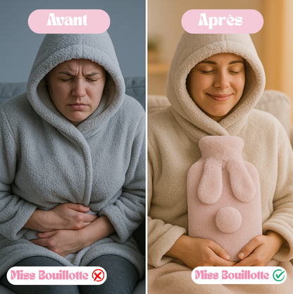 Bouillotte à eau lapinou 2L | 6h de chaleur, housse oreilles de lapin - Miss Bouillotte