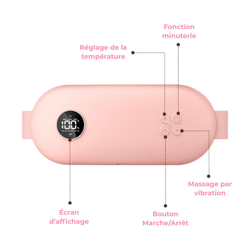 Bouillotte Électrique Ceinture | 3h d'Autonomie, 6 Niveaux de Température (40 – 65°C), 6 Modes de Vibration, Rechargeable USB-C | Miss Bouillotte