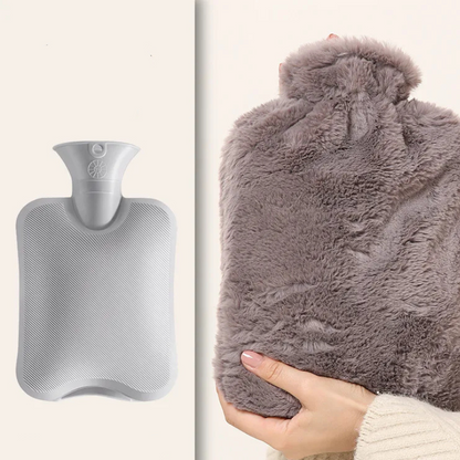 Bouillotte à eau 2L | 6h de chaleur, housse en fourrure grise ou rose - Miss Bouillotte