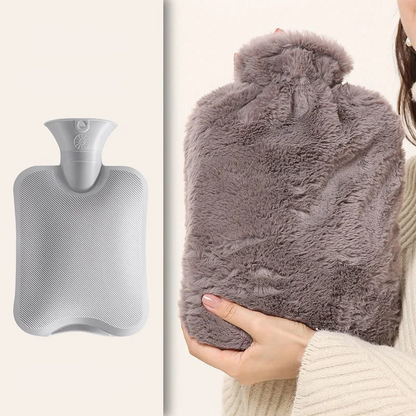 Bouillotte à eau 2L | 6h de chaleur, housse en fourrure grise ou rose - Miss Bouillotte