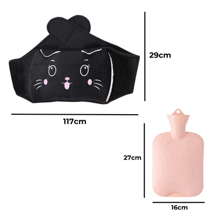 Bouillotte ceinture à eau 1L | 6h de chaleur, Chat noir Kawaii - Miss Bouillotte