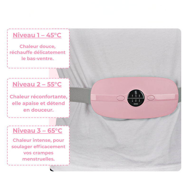 Bouillotte Électrique Ceinture | 3h d'Autonomie, 3 niveaux chaleur (45–65°C), 3 modes massage, Rechargeable USB-C | Miss Bouillotte