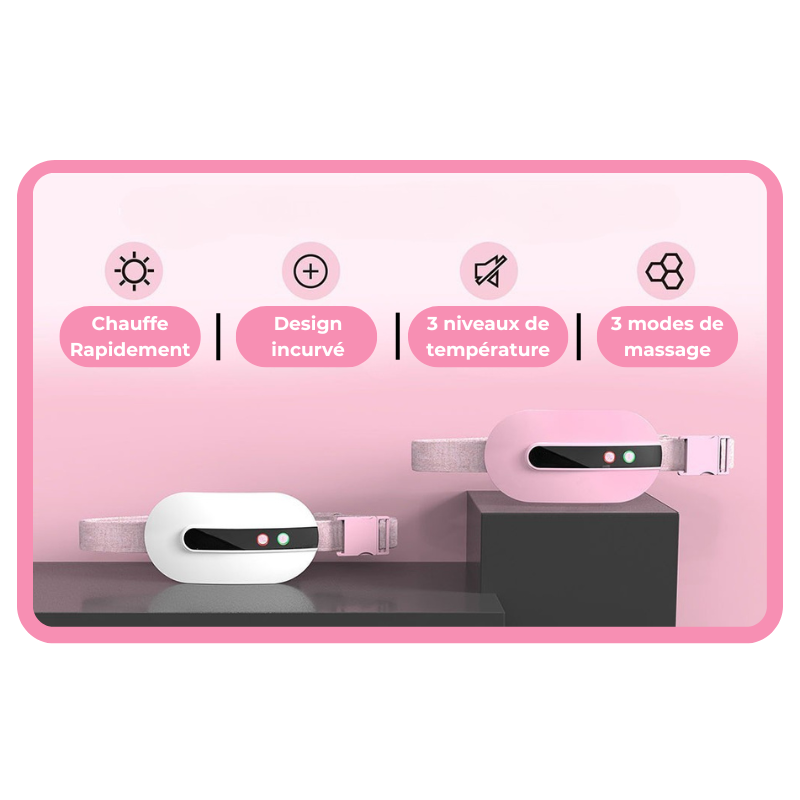 Bouillotte Électrique Ceinture Chauffante | 2h à 5h d'Autonomie, 3 niveaux de températures (40 à 50°C), 3 modes massage vibrant, ultra-légère, Rechargeable USB-C | Miss Bouillotte